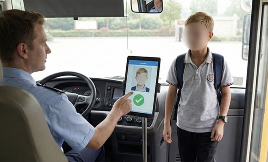 Driver seeing a verified boarding confirmation on the in-cab display