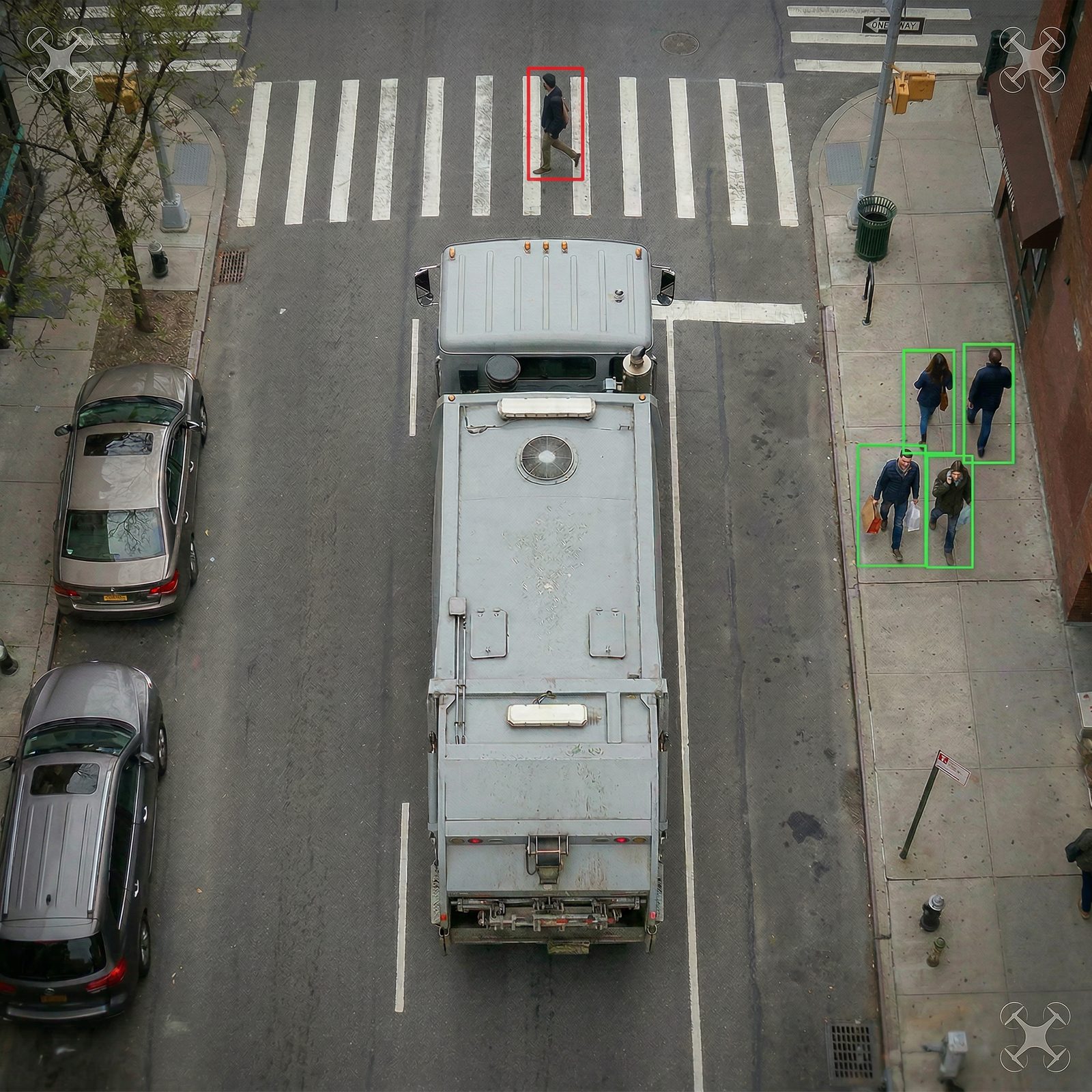 Built-in pedestrian detection: bird's eye view
